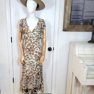 Anthropologie Drew Terra Paisley Vintage Garden Maxi Fall Dress Size Medium